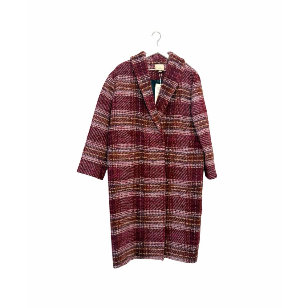 Sézane Joe Plaid Wool Blend Long Coat Bordeaux Pink Size 4